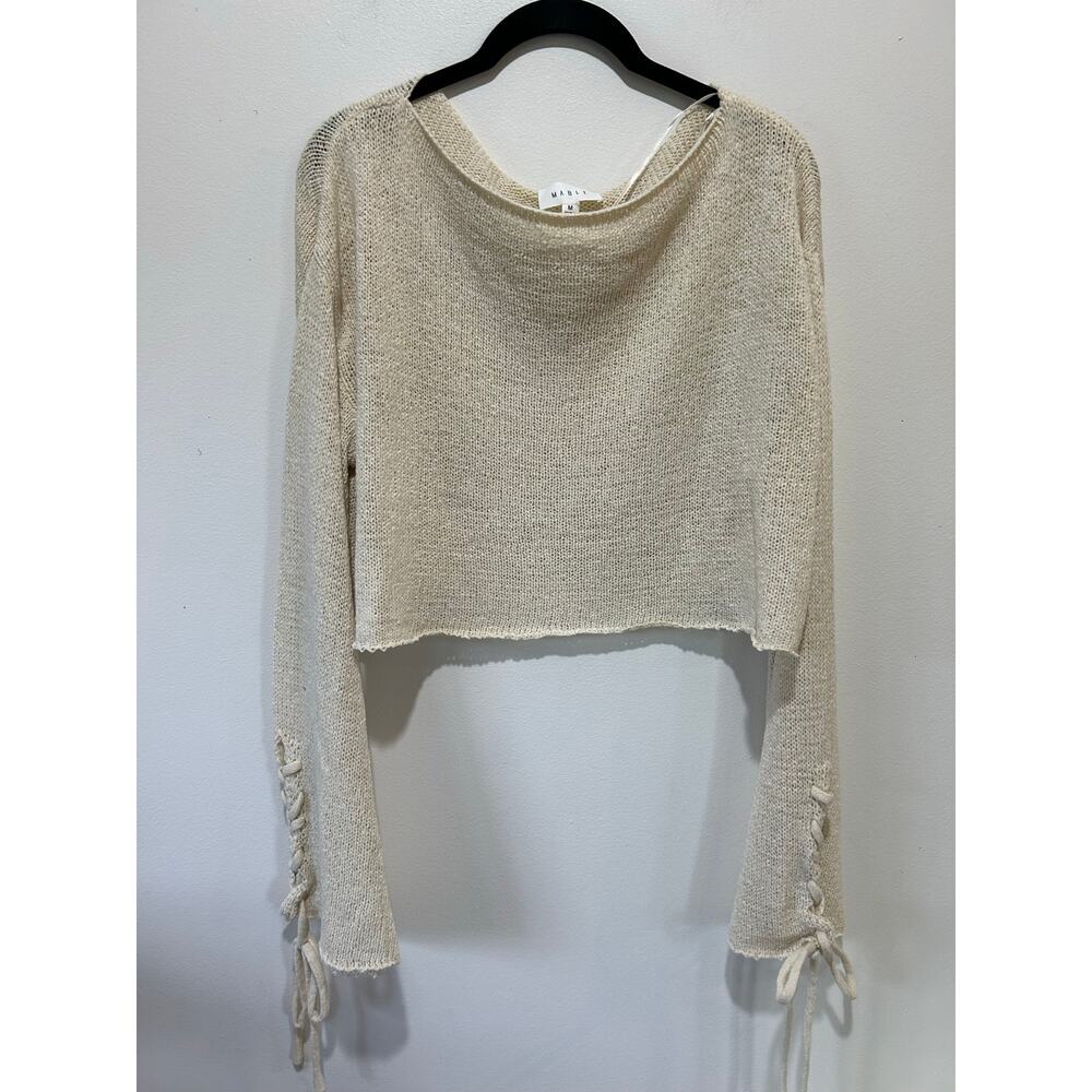 Mable sweater cream knit cropped size M ties on sleeves boho festival western